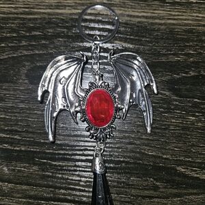 🌺 Lot B/E Silver Bat Wing Keychain with Red Gem